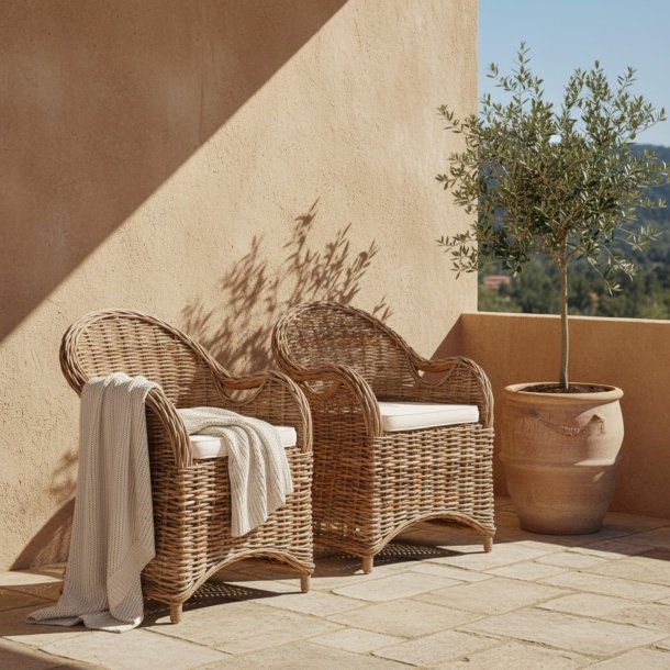 Rattan kurvestole, s�t af 2 stk