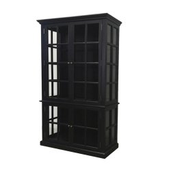 Sort vitrineskab med 4 glaslger