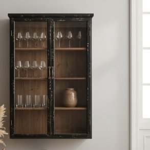 Sort v�gh�ngt skab med glasl�ger